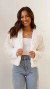 Women's Cropped Faux-Fur Jacket with Open Collar
