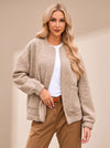 Women's Beige Quilted Bomber Jacket | Zip-Up, Front Pockets