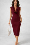 Women's Cowl Neck Midi Dress | Sleeveless Cocktail Dress