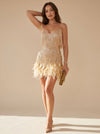 Women's Sequin Mini Dress | Feather Trim Spaghetti Strap Dress