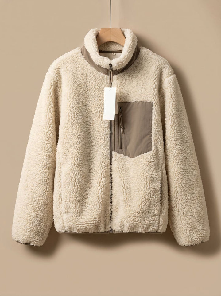 Sherpa Fleece Jacket for Women, Full Zip with Chest Pocket