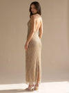 Women's Gold Glitter Maxi Dress | Spaghetti Strap Bodycon Dress