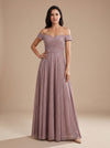Women's Pink Off Shoulder Glitter Gown | A-Line Wedding Guest
