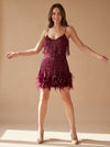 Women's Sequin Feather Mini Dress | Spaghetti Strap Party Dress
